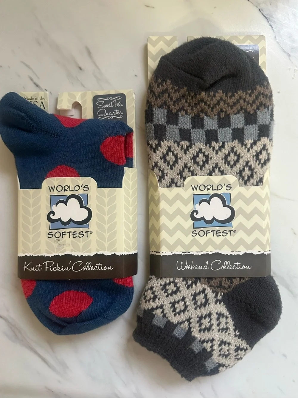 World's Softest Women’s Socks 2-Pack — Navy with Red Dots & Gray Patterned